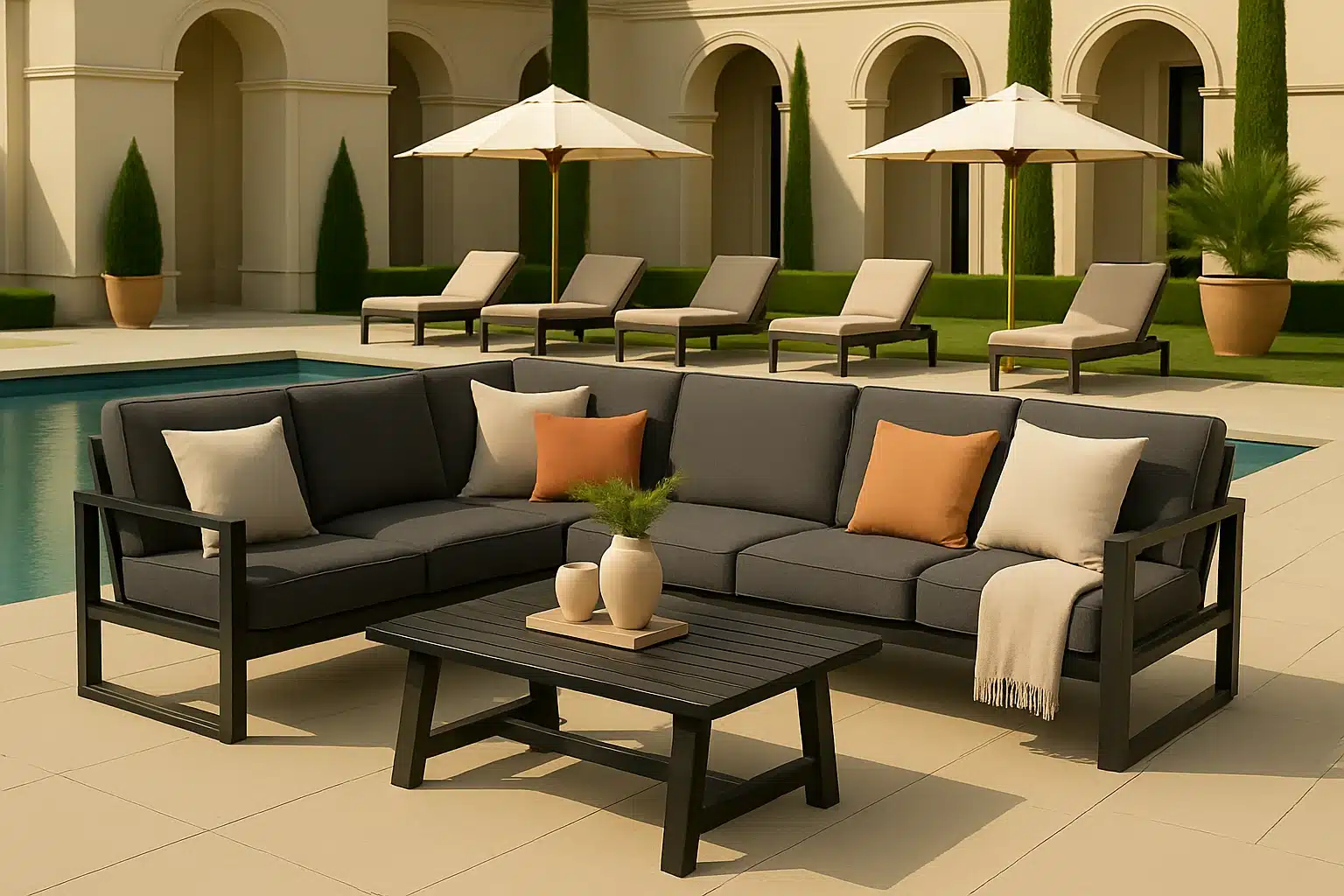 Brookes Coffee Table 2 Lifestyle photo with Brookes sectional and coffee table